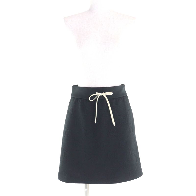 Gucci 22aw 655183 Polyester GG Pattern Jersey Jacquard Skirt Bottoms Black XS