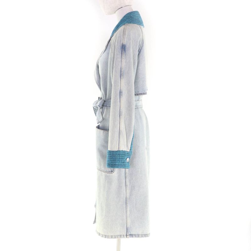 Chanel P72344 100% Cotton Over Silhouette Coco Mark Button Belt Denim Long Coat