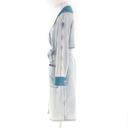 Chanel P72344 100% Cotton Over Silhouette Coco Mark Button Belt Denim Long Coat