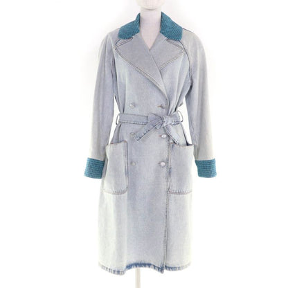 Chanel P72344 100% Cotton Over Silhouette Coco Mark Button Belt Denim Long Coat