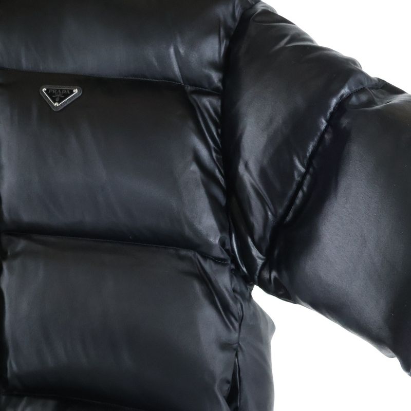 Prada 22AW Triangle Logo Plate Silk Blend Acetate Hooded Zip Up Down Jacket