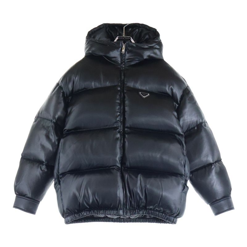 Prada 22AW Triangle Logo Plate Silk Blend Acetate Hooded Zip Up Down Jacket