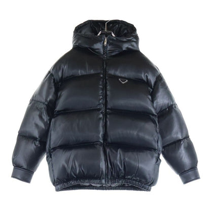 Prada 22AW Triangle Logo Plate Silk Blend Acetate Hooded Zip Up Down Jacket
