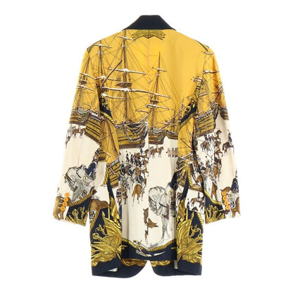 Hermes Allover Print Silk 3B Tailored Jacket Yellow Beige 702019dc