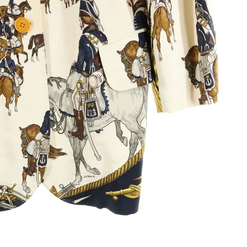 Hermes Allover Print Silk 3B Tailored Jacket Yellow Beige 702019dc