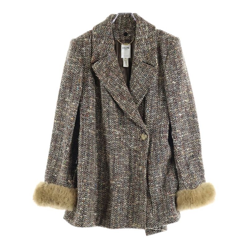 Celine OLD Wool Jacket With Fur Sleeves Brown