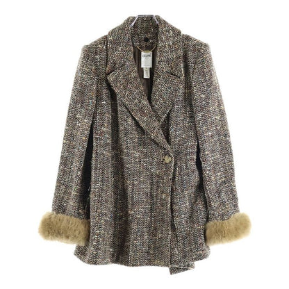 Celine OLD Wool Jacket With Fur Sleeves Brown