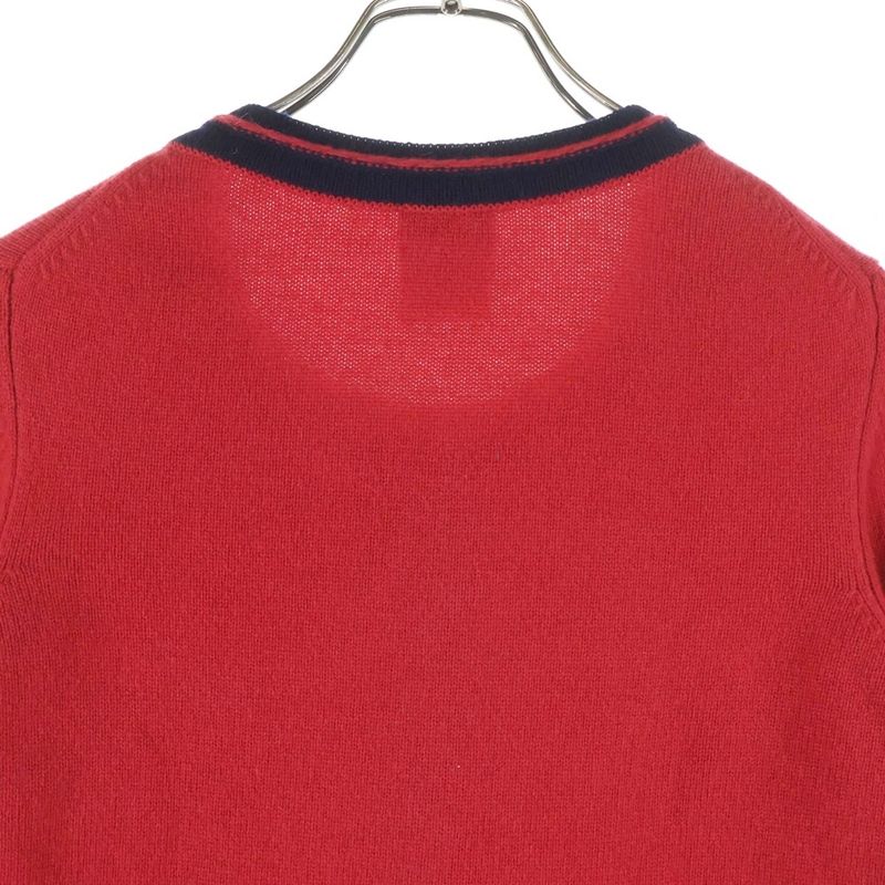 Chanel Coco Mark Button Cashmere Knit Collarless Jacket Cardigan Red Women's
