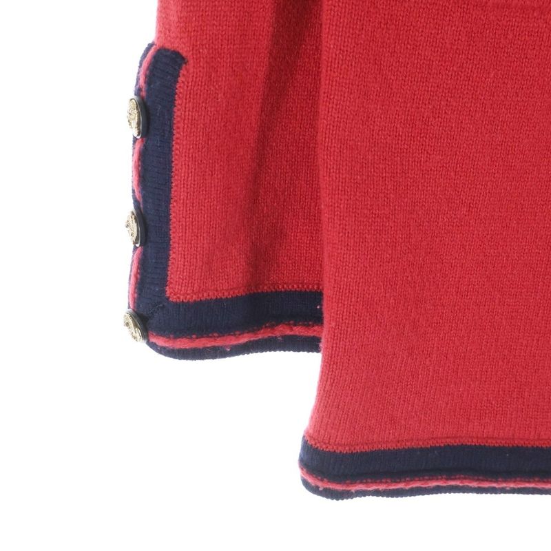 Chanel Coco Mark Button Cashmere Knit Collarless Jacket Cardigan Red Women's