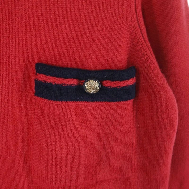 Chanel Coco Mark Button Cashmere Knit Collarless Jacket Cardigan Red Women's
