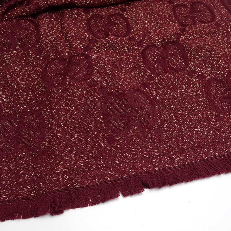 Gucci Lame Jaguar - Do Muffler - Shawl 598993 Red Fringe