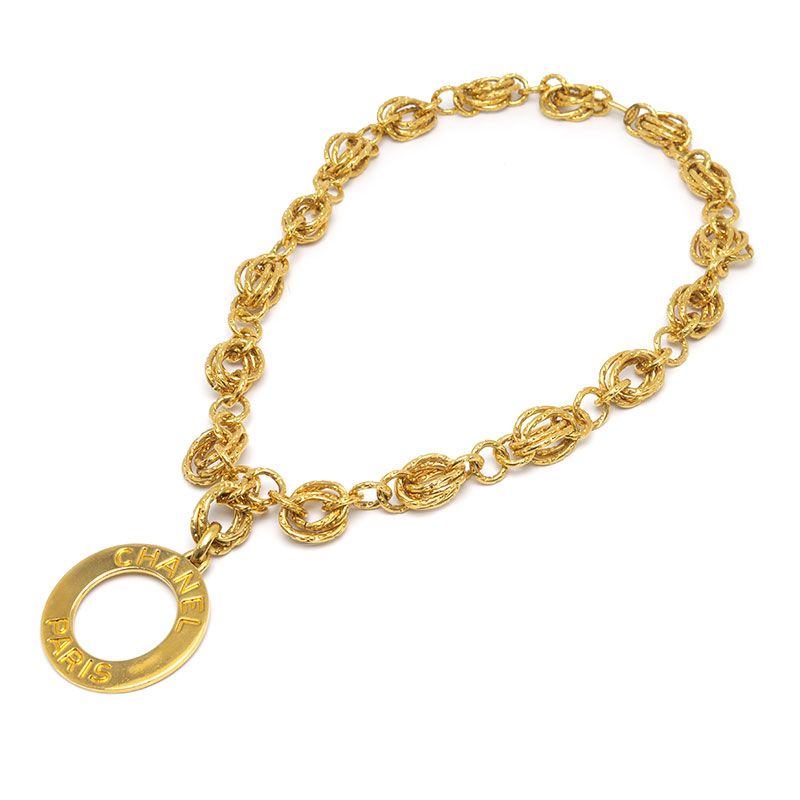 Chanel Circle Logo Necklace Plated Gold Chain