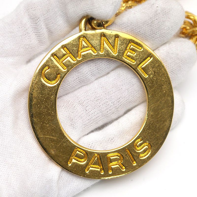 Chanel Circle Logo Necklace Plated Gold Chain
