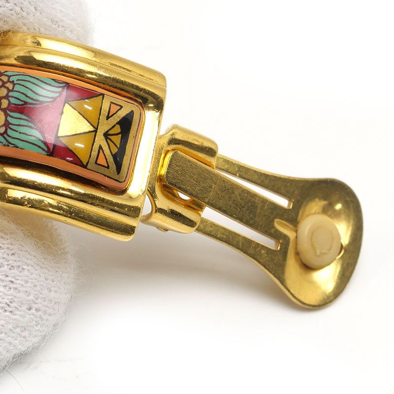 Hermes Enamel Earring Plated Animal Cat