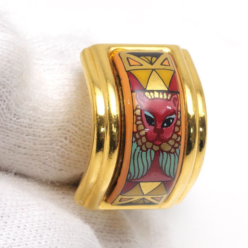 Hermes Enamel Earring Plated Animal Cat