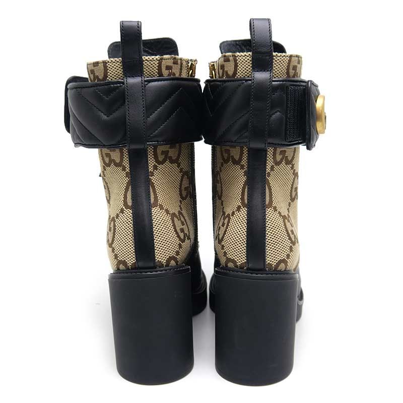 Gucci Double G Ankle Boots 38 GG Canvas X Leather *unused