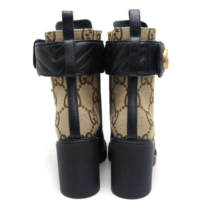 Gucci Double G Ankle Boots 38 GG Canvas X Leather *unused