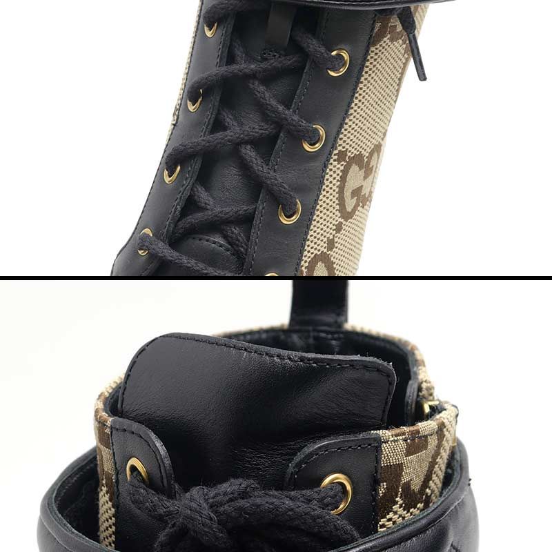 Gucci Double G Ankle Boots 38 GG Canvas X Leather *unused