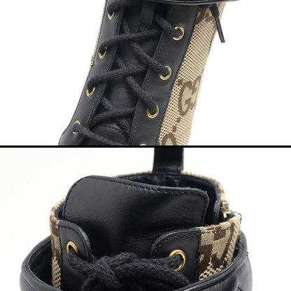 Gucci Double G Ankle Boots 38 GG Canvas X Leather *unused