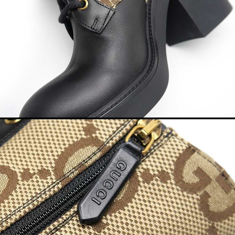 Gucci Double G Ankle Boots 38 GG Canvas X Leather *unused