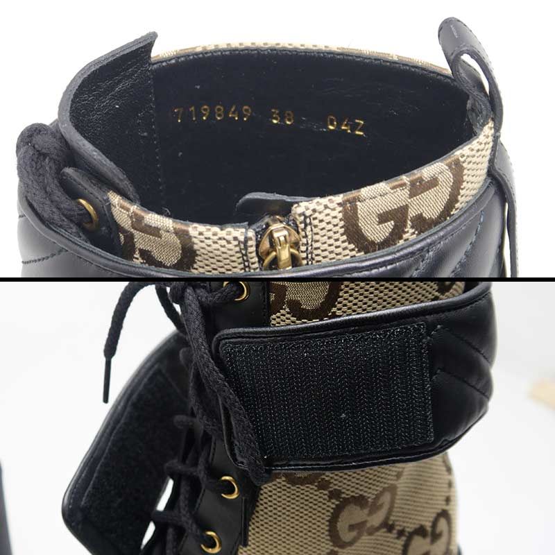 Gucci Double G Ankle Boots 38 GG Canvas X Leather *unused