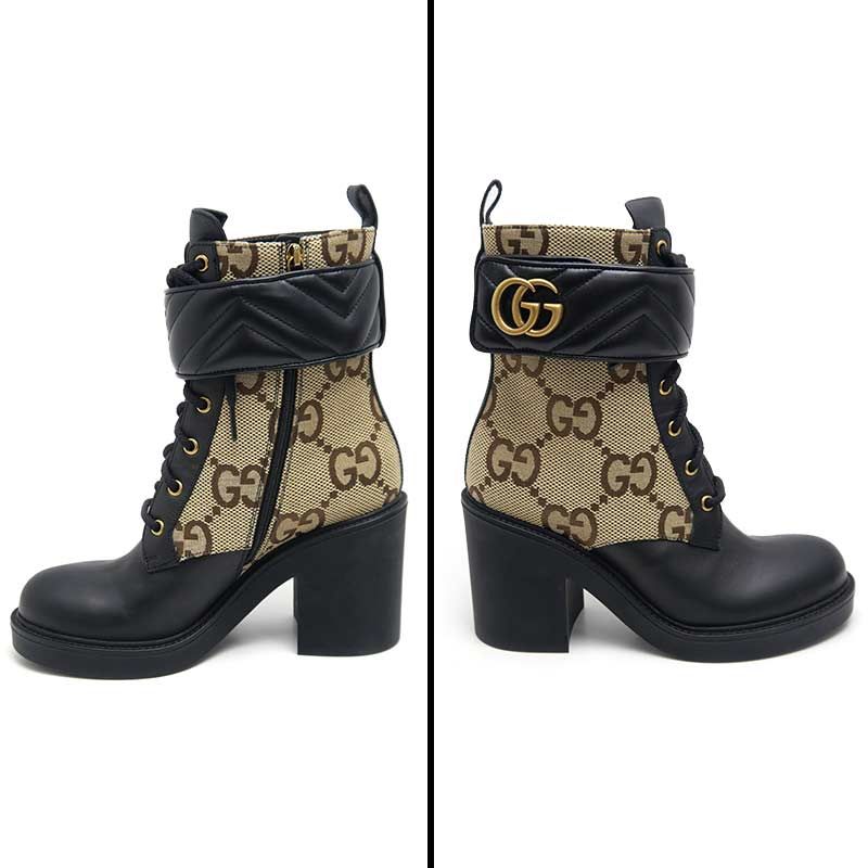 Gucci Double G Ankle Boots 38 GG Canvas X Leather *unused