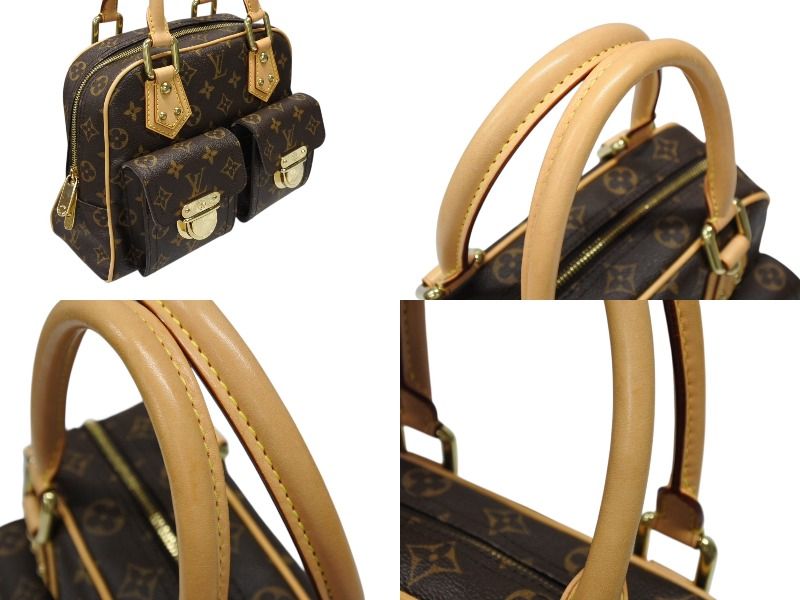 Louis Vuitton Manhattan PM Handbag Vachetta Leather Brown Gold — view 4