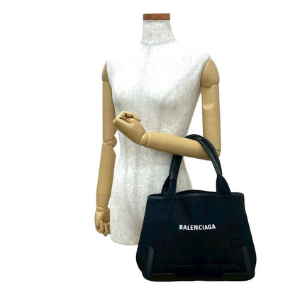 Balenciaga Navy Cabas S Logo Canvas Leather Tote Bag Handbag Black 29921