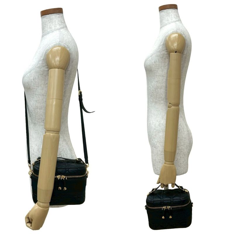 Christian Dior Travel Small Vanity Bag Cannage Leather 2-Way Handbag Shoulder