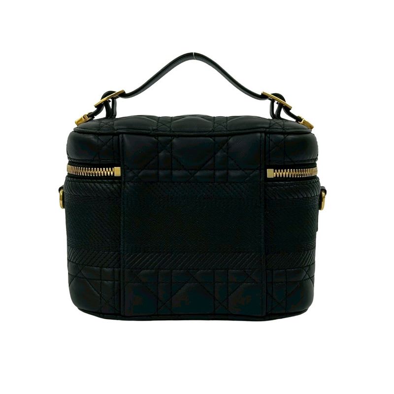 Christian Dior Travel Small Vanity Bag Cannage Leather 2-Way Handbag Shoulder