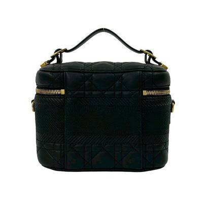 Christian Dior Travel Small Vanity Bag Cannage Leather 2-Way Handbag Shoulder