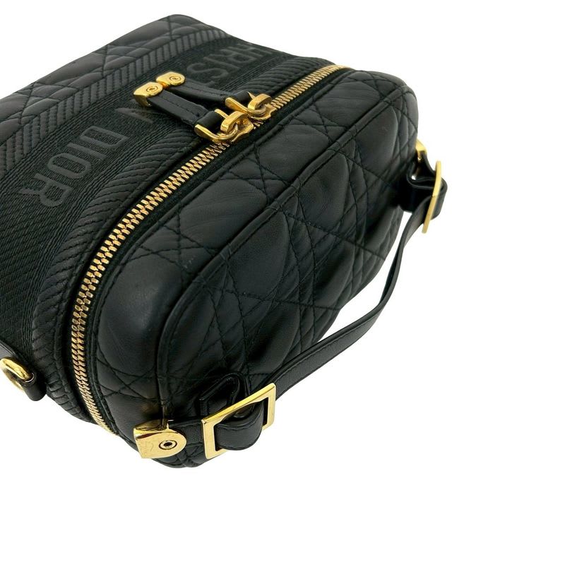 Christian Dior Travel Small Vanity Bag Cannage Leather 2-Way Handbag Shoulder