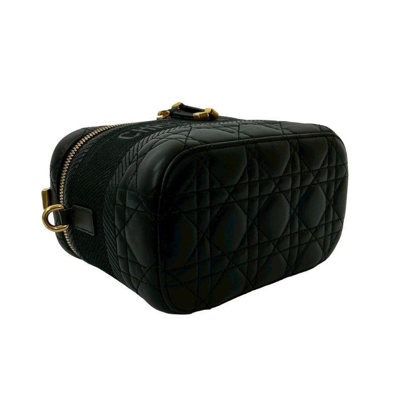 Christian Dior Travel Small Vanity Bag Cannage Leather 2-Way Handbag Shoulder