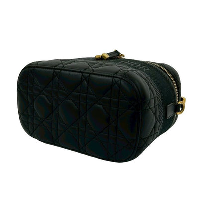Christian Dior Travel Small Vanity Bag Cannage Leather 2-Way Handbag Shoulder