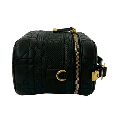 Christian Dior Travel Small Vanity Bag Cannage Leather 2-Way Handbag Shoulder