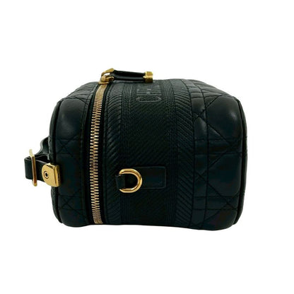 Christian Dior Travel Small Vanity Bag Cannage Leather 2-Way Handbag Shoulder