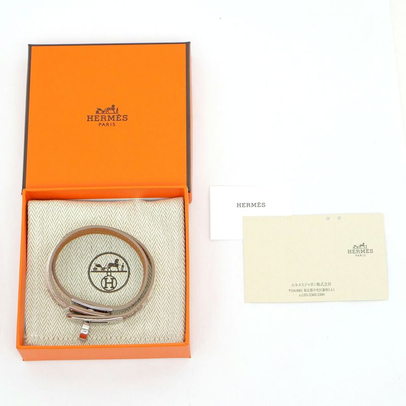 Hermes Leather Bracelet Kelly Double Tour Himalaya Silver-hardware W