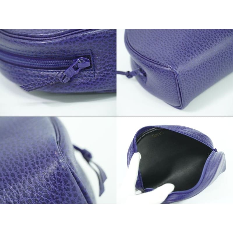 Christian Dior CD Logo Pouch Accessory Case Leather Blue Miscellaneous