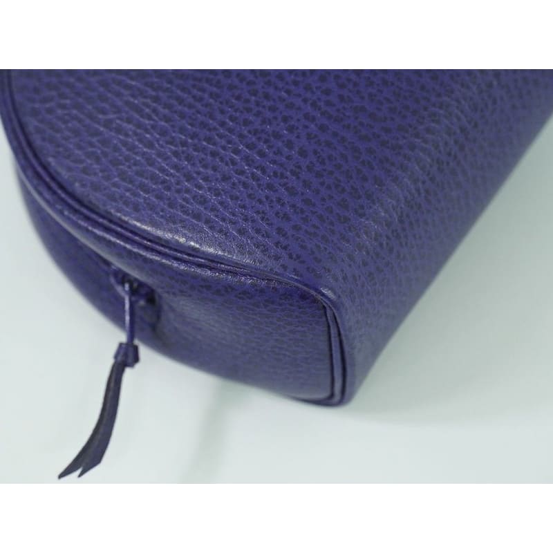 Christian Dior CD Logo Pouch Accessory Case Leather Blue Miscellaneous