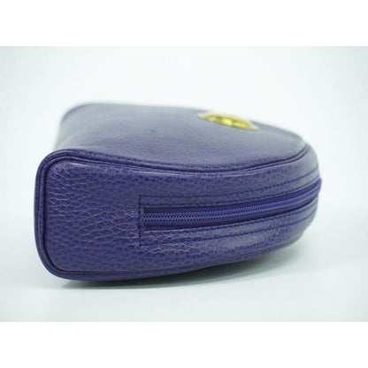 Christian Dior CD Logo Pouch Accessory Case Leather Blue Miscellaneous