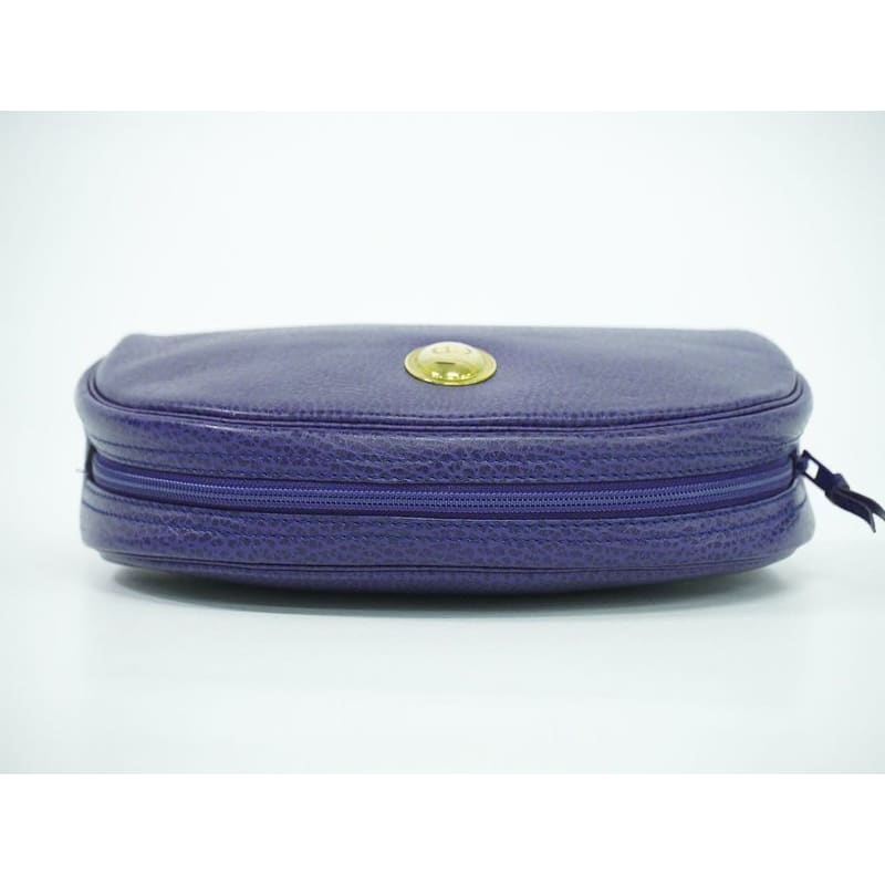 Christian Dior CD Logo Pouch Accessory Case Leather Blue Miscellaneous