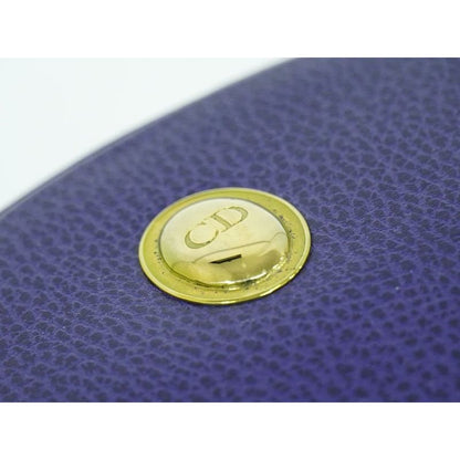 Christian Dior CD Logo Pouch Accessory Case Leather Blue Miscellaneous