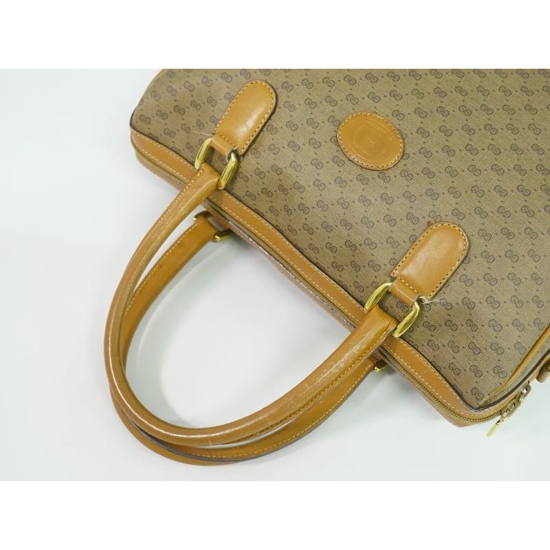 Gucci Vintage Micro GG Mini Boston Bag Handbag Brown