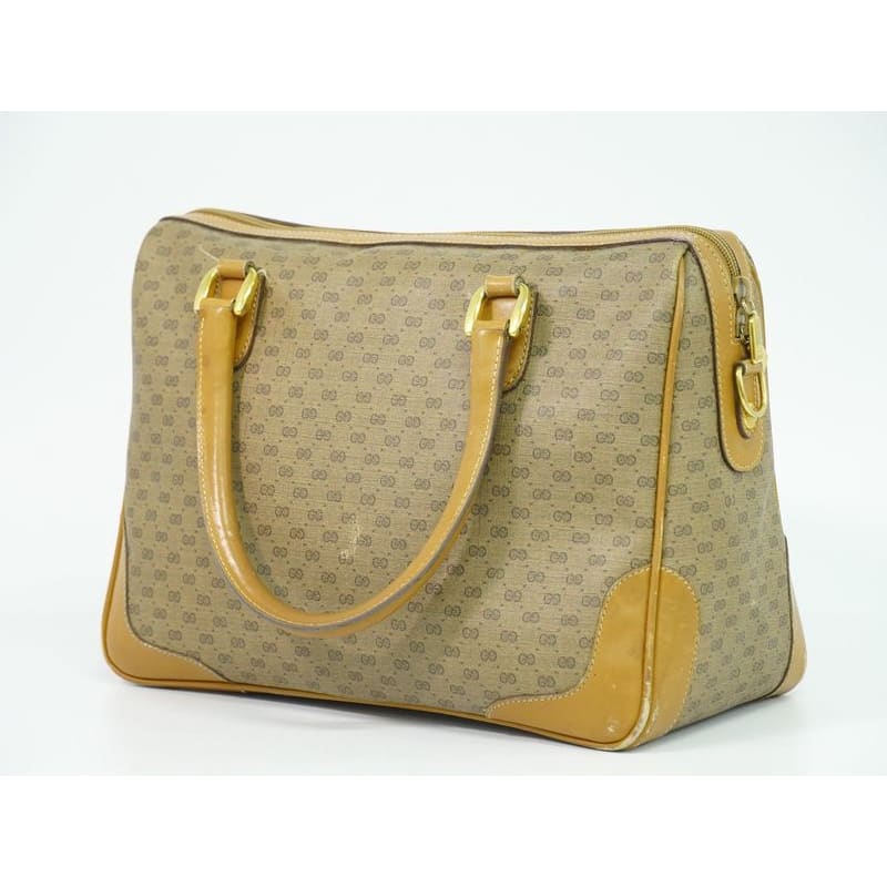 Gucci Vintage Micro GG Mini Boston Bag Handbag Brown