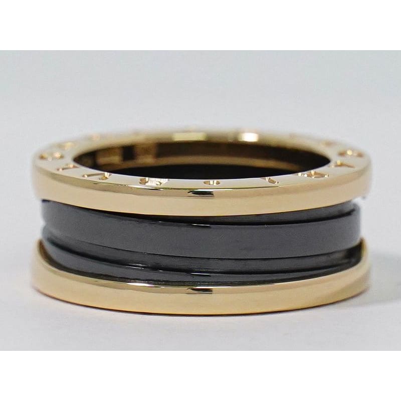 Bvlgari B.zero1 AU 750 PG Ceramic Ring 51 no 10 Pink Gold Black