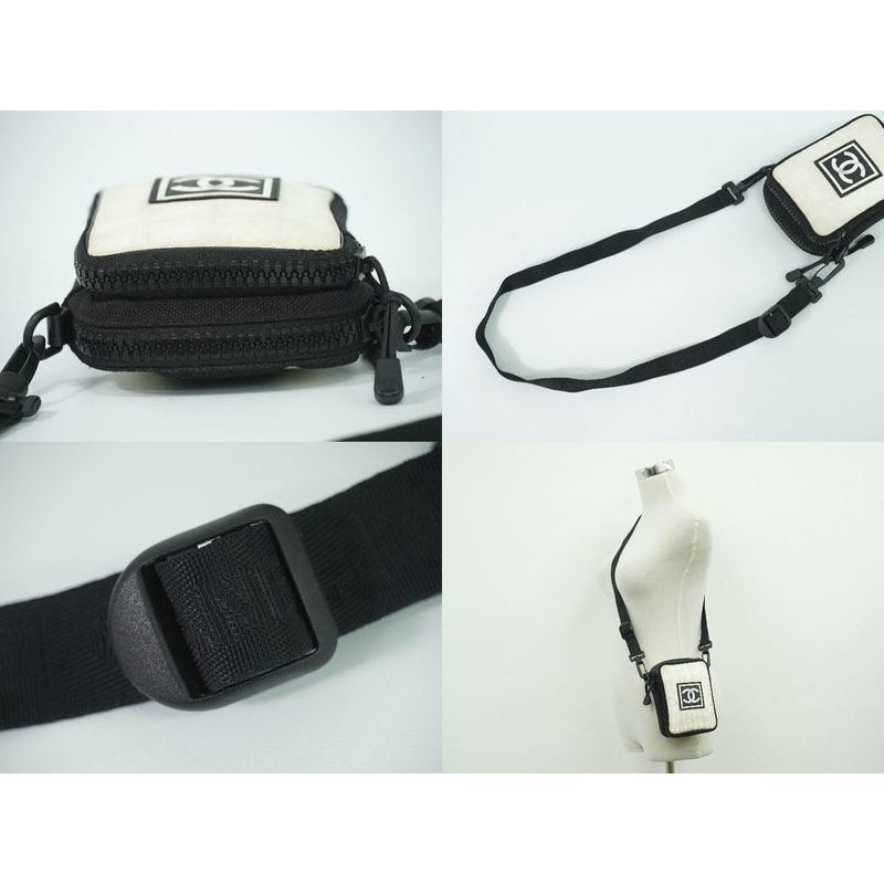 Chanel Chanel Sports Line Shoulder Bag Pochette Nylon Black Beige
