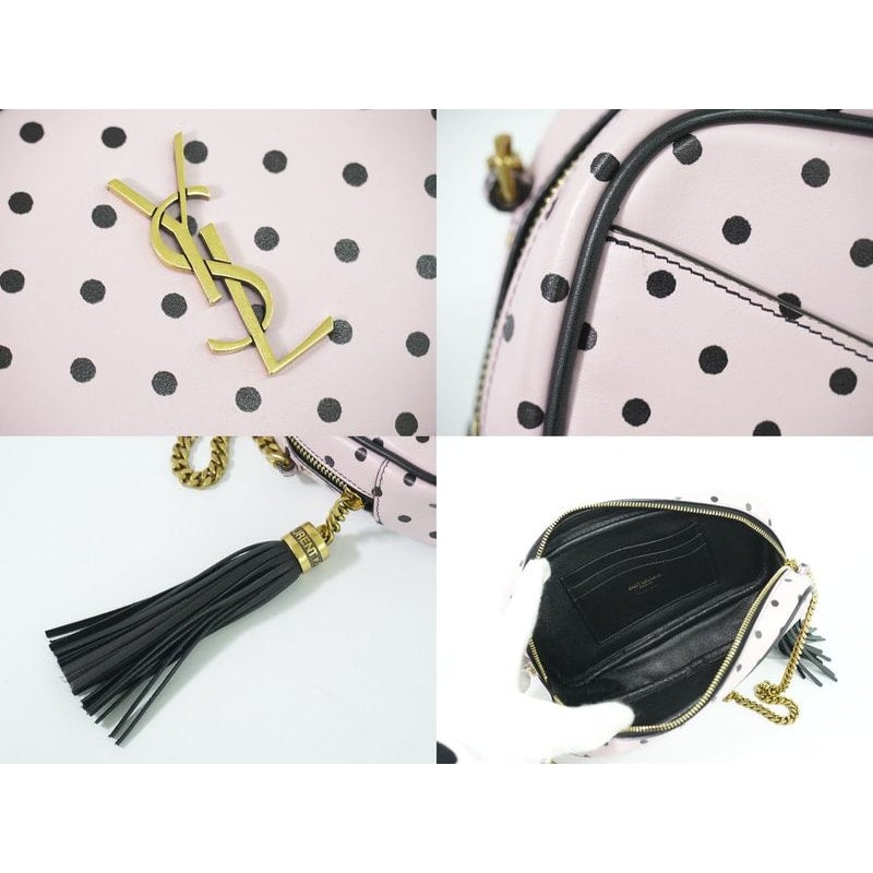 Saint Laurent Lou Tassel Dot Chain Shoulder Bag Pochette Leather Pink