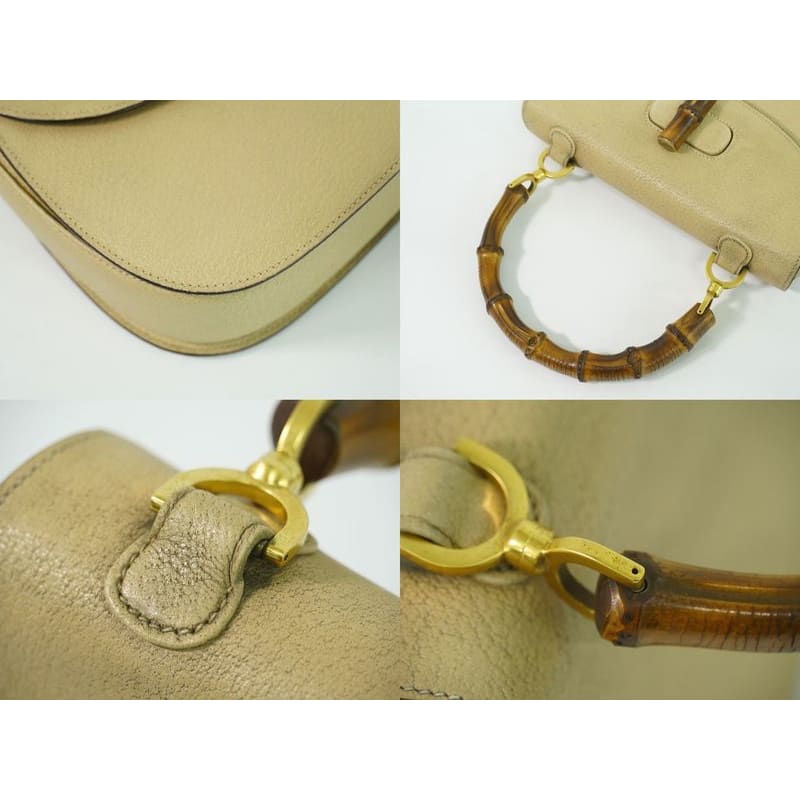 Gucci Bamboo Handbag Leather Beige Bag