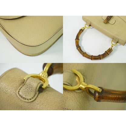 Gucci Bamboo Handbag Leather Beige Bag