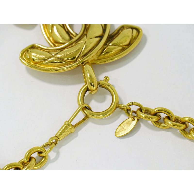 Chanel Coco Mark Long Necklace Pendant GP Gold Plated